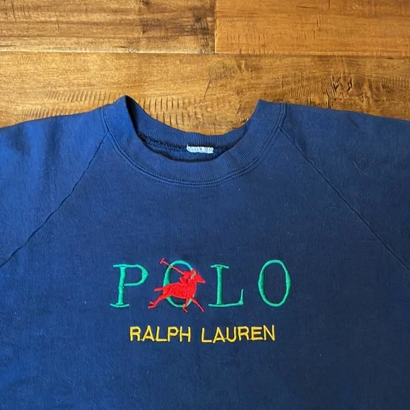 Vintage Polo Ralph Lauren Bootleg Navy Blue Crewneck Sweatshirt - Medium - Picture 2 of 4
